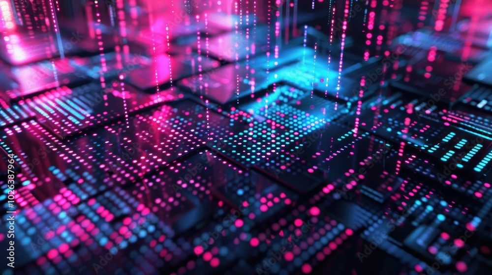 Abstract digital matrix with pulsating data nodes Abstract digital matrix with pulsating data nodes