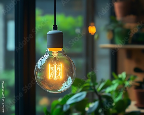 Bright fluorescent LED lightbulb on display, highlighting its energysaving benefits and efficiency in electricity usage for sustainable lighting solutions photo