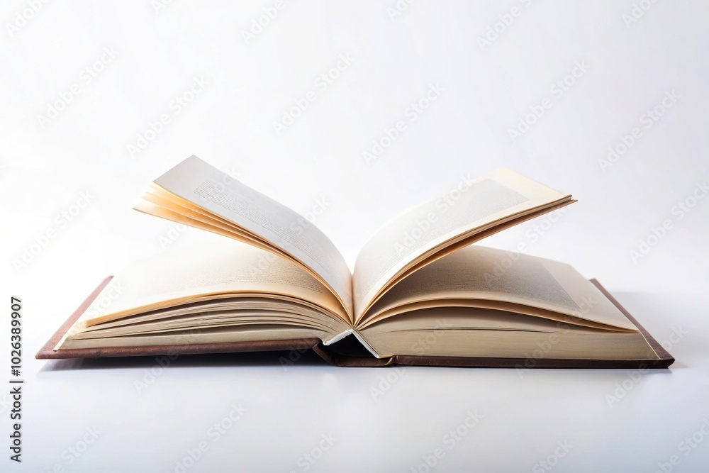 Opened book mockup without contents on white background with depth of field effect Opened book mockup without contents on white background with depth of field effect