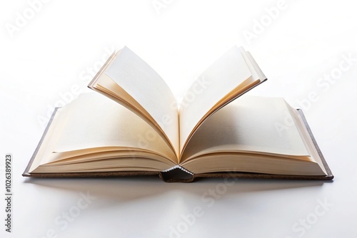 Opened book mockup with depth of field effect on white background