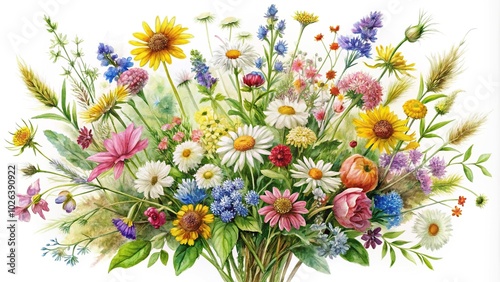 Watercolor wildflowers bouquet