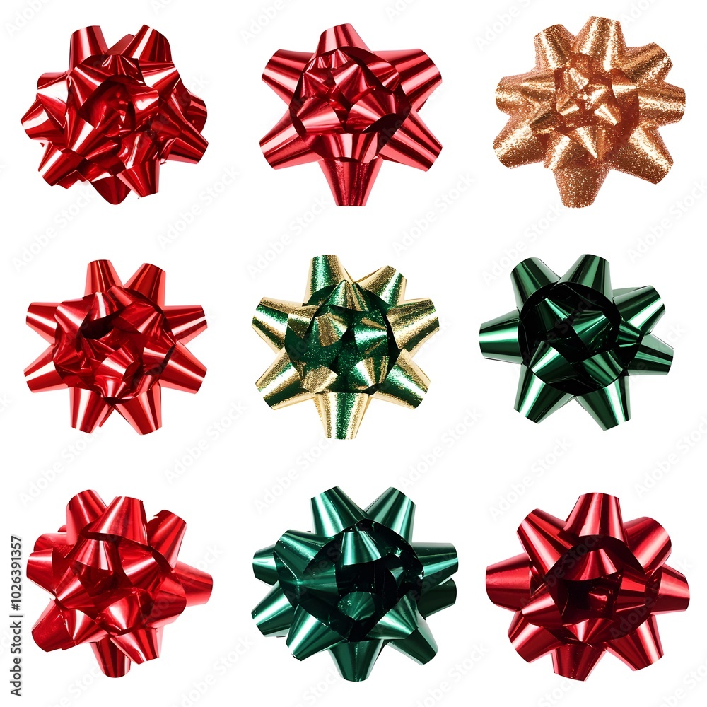 Colorful christmas gift bows – festive red, green, and gold decorative accessory set Colorful christmas gift bows – festive red, green, and gold decorative accessory set