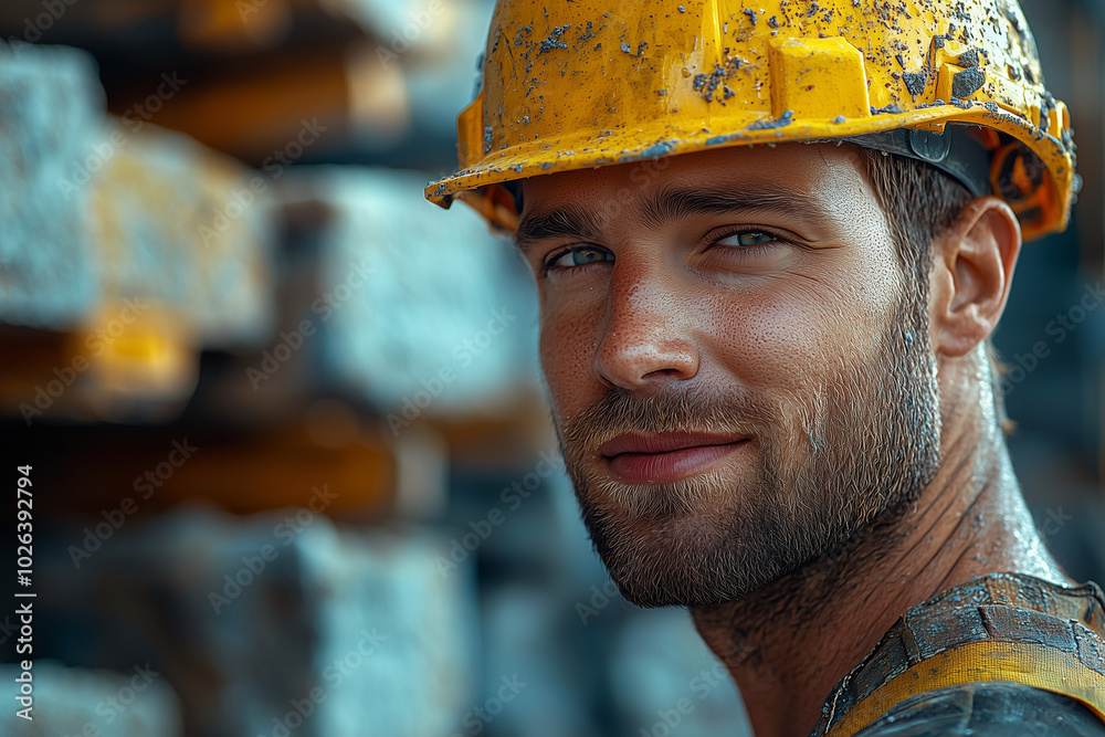 A man wearing a yellow hard hat and smiling. He is smiling A man wearing a yellow hard hat and smiling. He is smiling