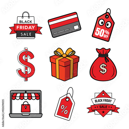 A bundle of cartoon vectors for Black Friday