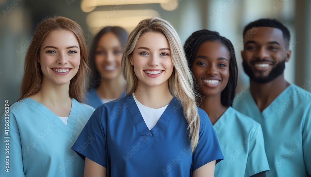 Group of diverse medical student nurses in training at college, showcasing teamwork and collaboration in a healthcare education setting Group of diverse medical student nurses in training at college, showcasing teamwork and collaboration in a healthcare education setting
