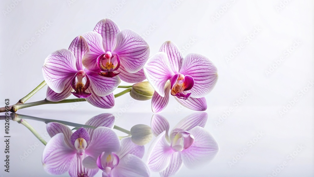 Orchid flowers reflected on white background for photography Orchid flowers reflected on white background for photography