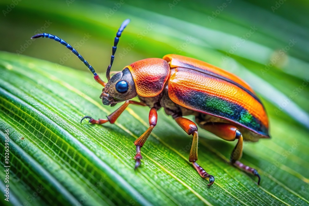 Fototapeta premium Oriental beetle on green leaf background