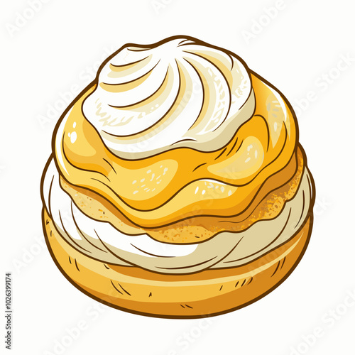 Hand-Drawn Cream Puff Dusted with Powdered Sugar. Perfect for: Weddings, Afternoon tea, Mother's Day, Dessert tables