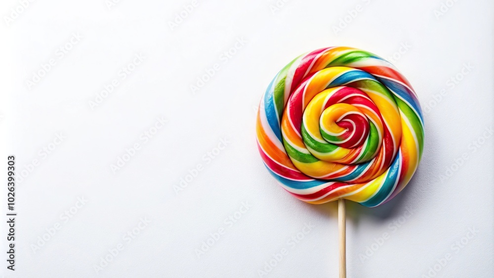 Colorful swirl lollipop at eye level on white background Colorful swirl lollipop at eye level on white background