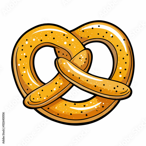 Hand-Drawn Pretzel with Coarse Salt and Golden Surface. Perfect for: Oktoberfest, street fairs, snack time
