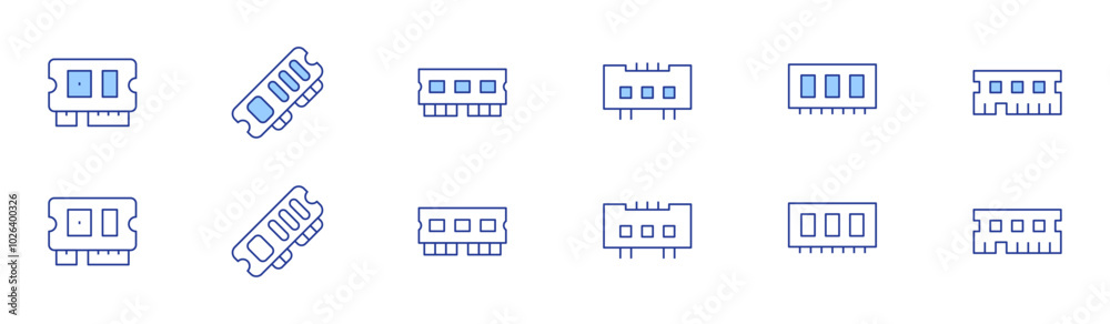 Ram memory icon set in two styles, Duotone and Thin Line style. Editable stroke. ram, rammemory.-1 Ram memory icon set in two styles, Duotone and Thin Line style. Editable stroke. ram, rammemory.-1