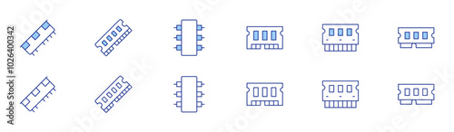 Ram memory icon set in two styles, Duotone and Thin Line style. Editable stroke. ram, chip, memory