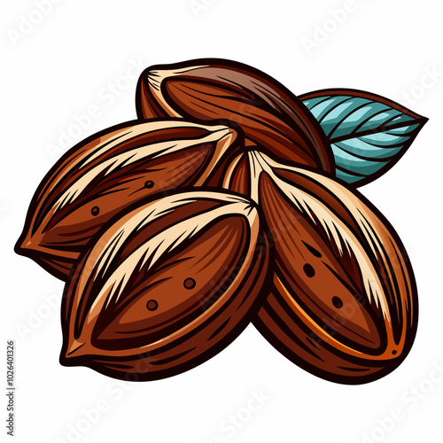 Hand-Drawn Cocoa Beans with Glossy Surface and Natural Texture. Perfect for: chocolate festivals, cocoa farms, artisanal markets