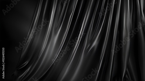 Sleek black satin fabric with elegant drapery for luxurious backgrounds and design projects