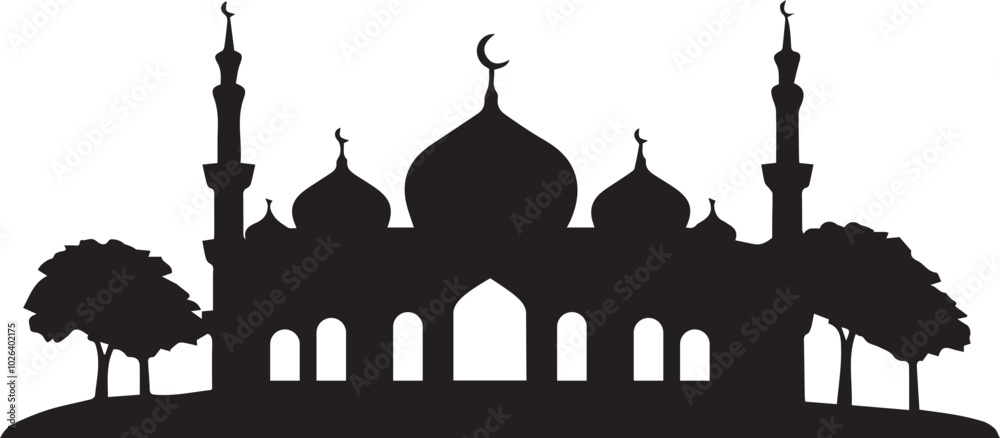 Fototapeta premium Stunning Silhouette of an Islamic Mosque for Ramadan Celebrations and Cultural Design
