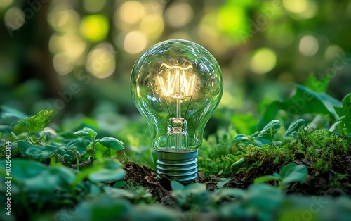 Vibrant green ecofriendly lightbulb symbolizing sustainable energy solutions, highlighting the significance of environmental awareness and Earth Day photo