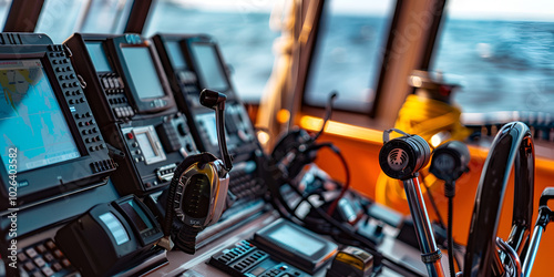 Electronic chart display and information system ECDIS for maritime navigation with blur background