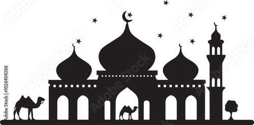 beautiful arabian islamic religious prayer mosque architectural icon design silhouette vector art flat illustrations