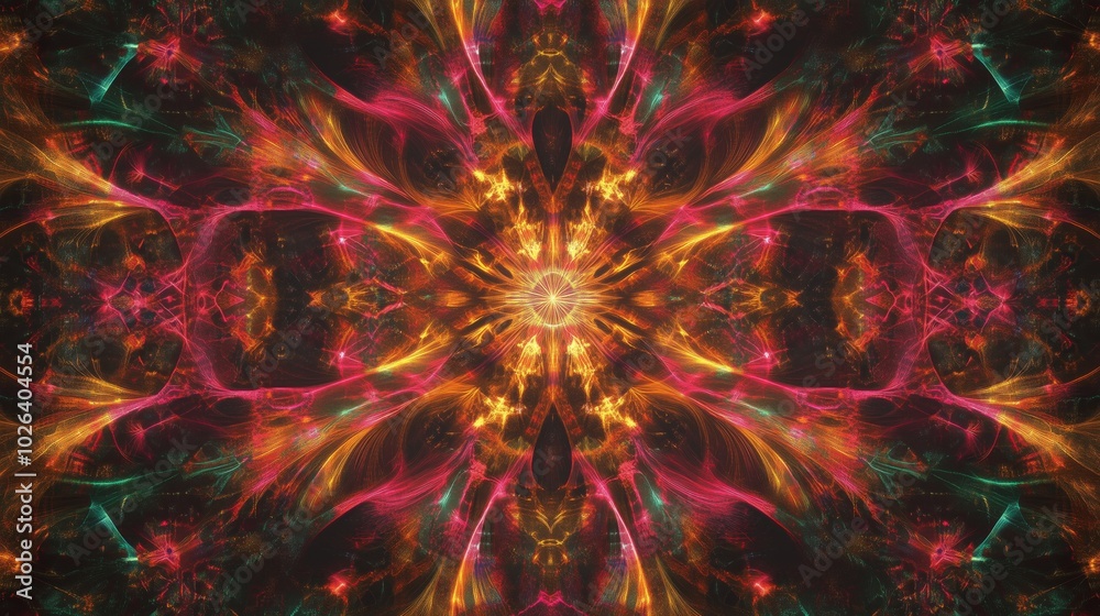 Vibrant Geometric Fractal in Radiant Multicolor Symmetrical Pattern Vibrant Geometric Fractal in Radiant Multicolor Symmetrical Pattern