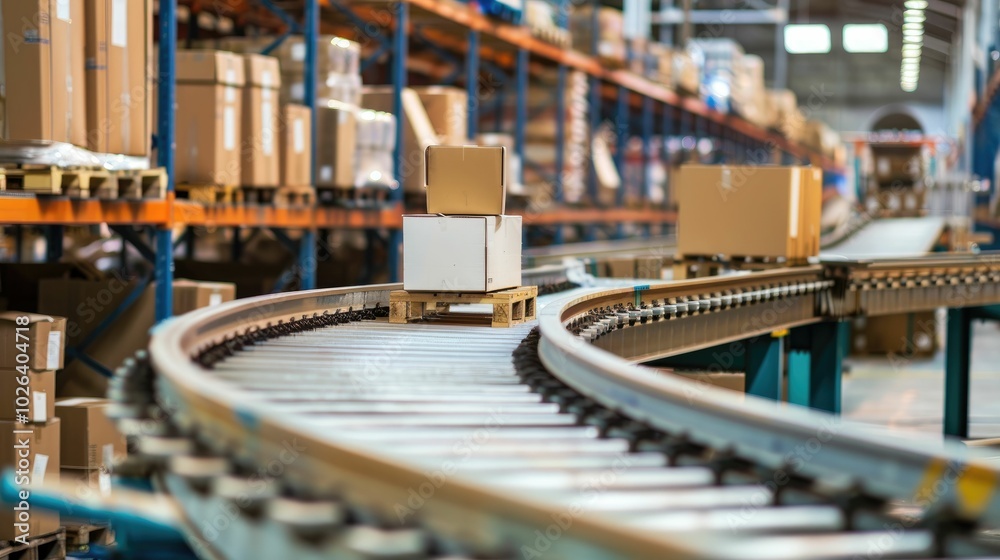 Automated conveyor belt system in a bustling warehouse Automated conveyor belt system in a bustling warehouse