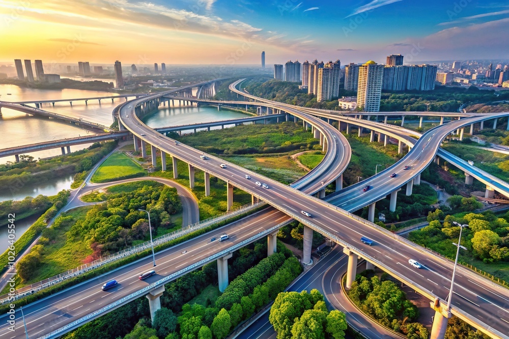 Fototapeta premium Overpass spanning above busy highway in Wuhan, China