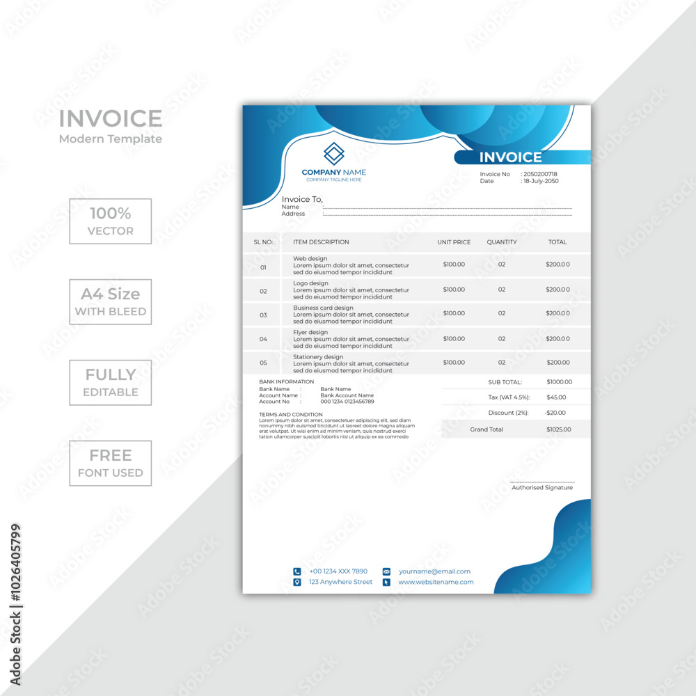 Modern corporate business invoice template design Modern corporate business invoice template design