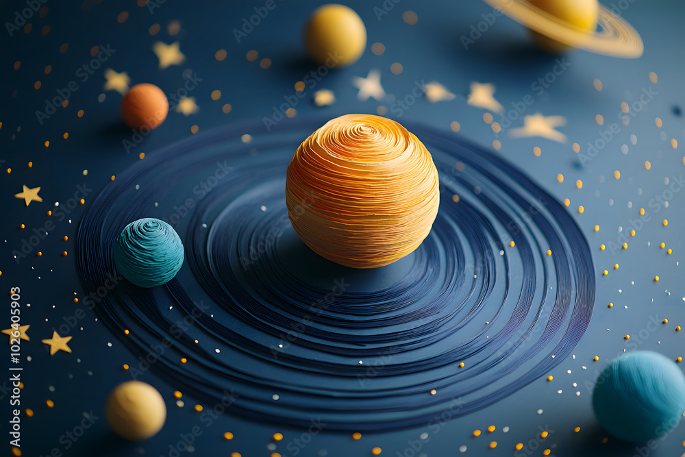 Fototapeta premium Papercraft art stock image of a solar system model