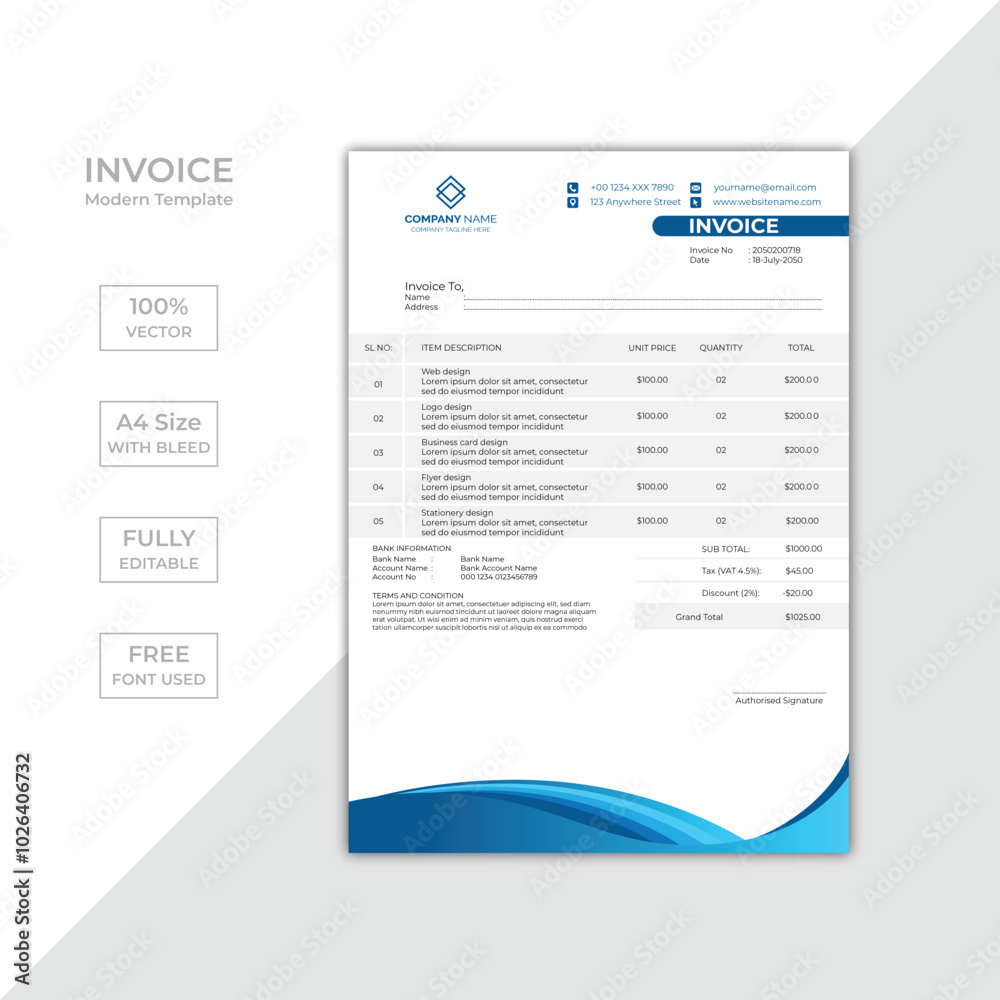 Modern corporate business invoice template design Modern corporate business invoice template design