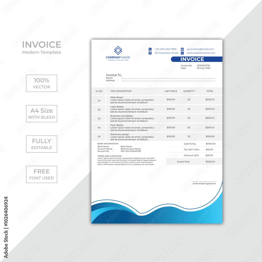 Modern corporate business invoice template design Modern corporate business invoice template design