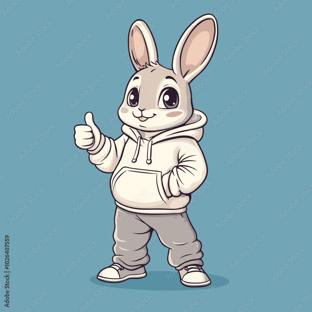 Fototapeta premium vector rabbit in hoodie showing hand sign .Generative AI