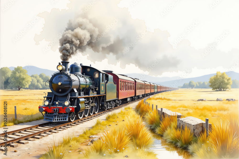 Fototapeta premium Old steam train traveling through the countryside