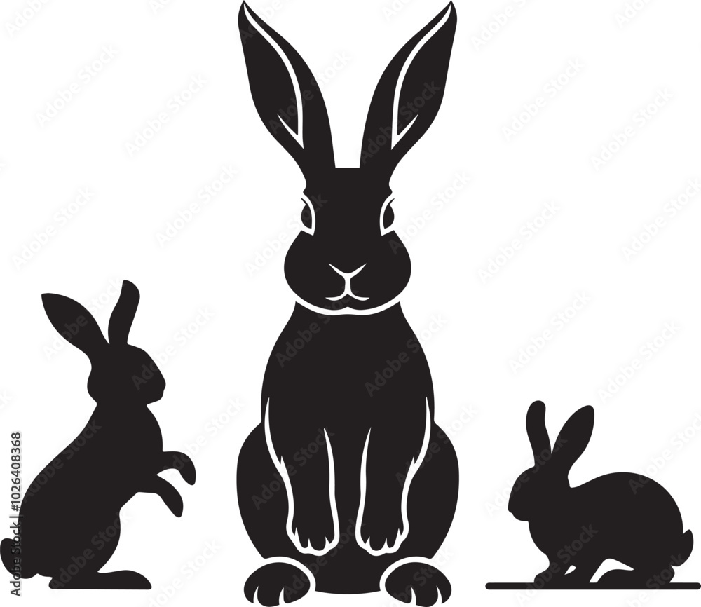 Fototapeta premium Black Silhouette Rabbits Vector Illustration