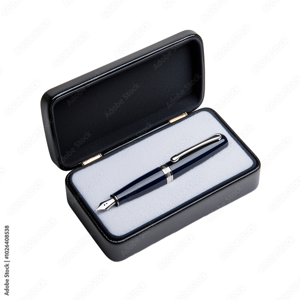 Elegant fountain pen displayed in a luxurious gift case Elegant fountain pen displayed in a luxurious gift case