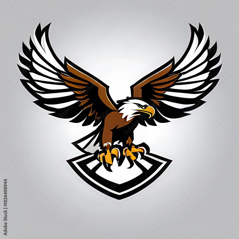 Obraz premium Bold illustration of a high school mascot eagle in an aggressive pose, perfect for sports teams, school logos, and digital branding projects