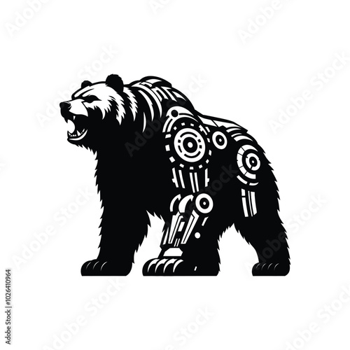 Tech-Inspired Cyberpunk Bear Full Body Vector Perfect for Posters, Merchandise, and Logos
