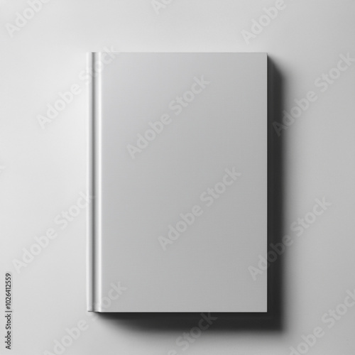 Mockup, white empty closed mock-up hardcover book, isolated on a white backdrop, focusing on its spine and cover 