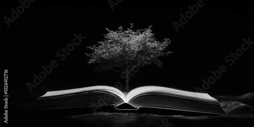 A personable book with a tree growing out of it, suitable for educational or literary themes