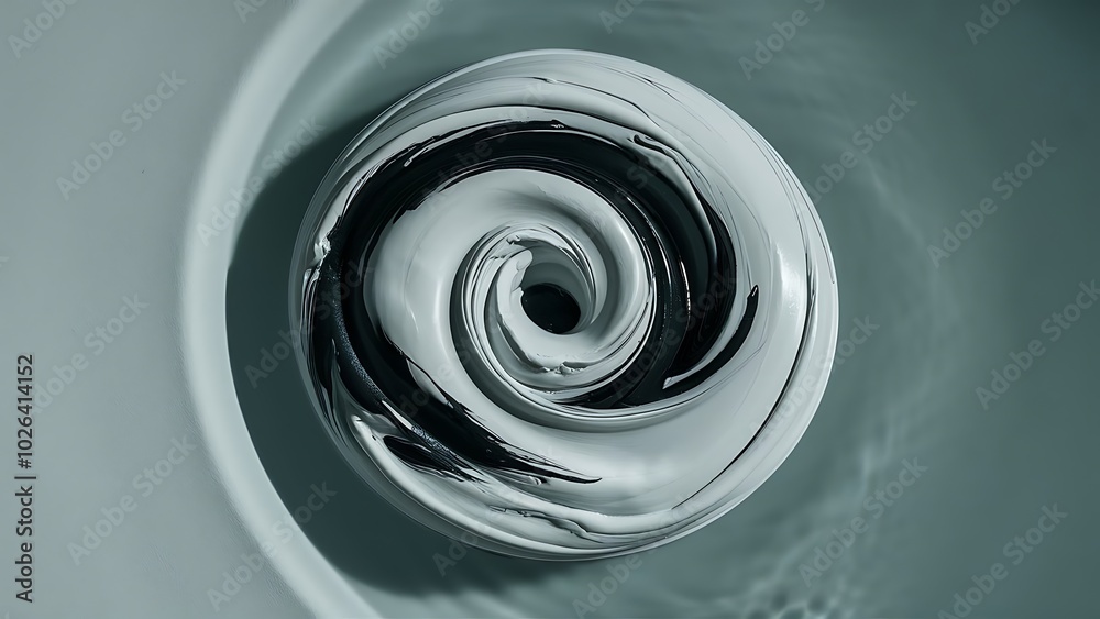 Close up view of mixing of light gray and black paints splashes in water isolated on gray Close up view of mixing of light gray and black paints splashes in water isolated on gray