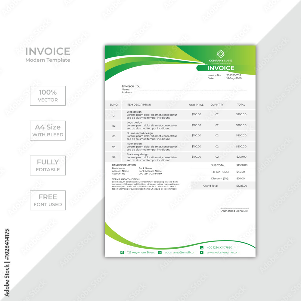 Modern corporate business invoice template design