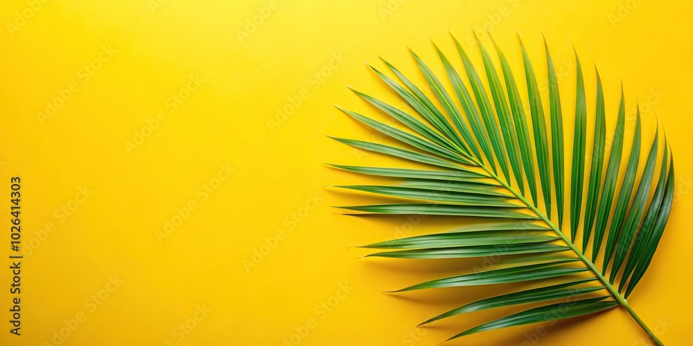 Palm leaf on a yellow background with empty space Palm leaf on a yellow background with empty space