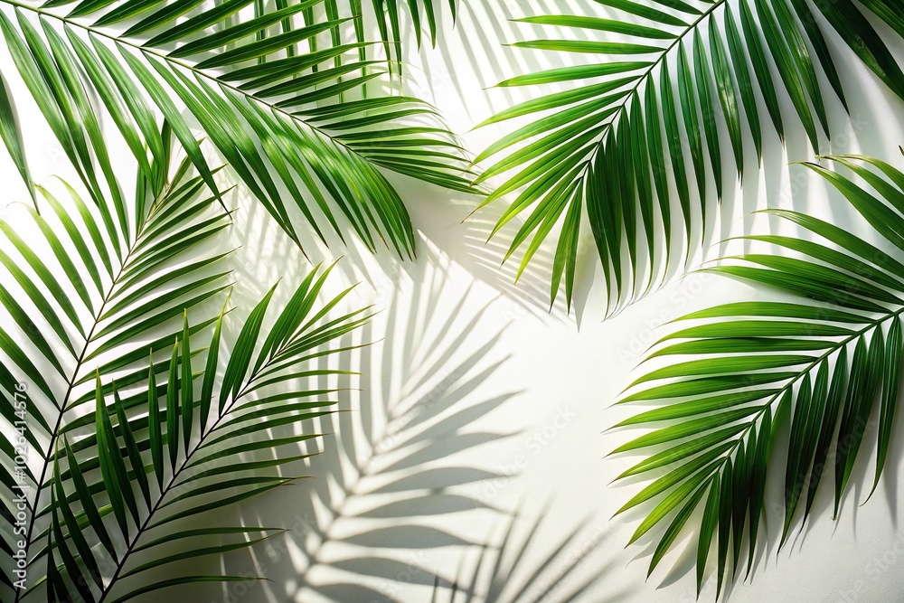 Palm leaves shadow border on white background Palm leaves shadow border on white background