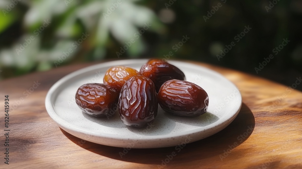 A Close-Up View of Dates on a White Plate A Close-Up View of Dates on a White Plate