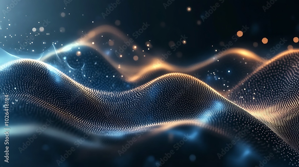 A glowing, flowing digital wave made of particles, symbolizing the seamless integration of technology and digital communication. A glowing, flowing digital wave made of particles, symbolizing the seamless integration of technology and digital communication.