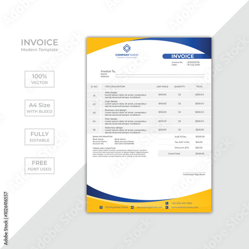 Modern corporate business invoice template design