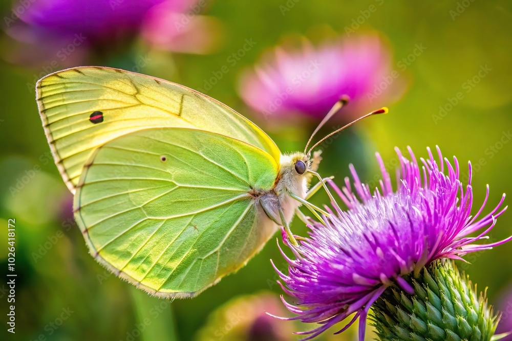 Common brimstone butterfly feeding on Centaurea flowers with a tilted angle Common brimstone butterfly feeding on Centaurea flowers with a tilted angle