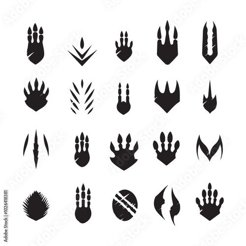 A black silhouette Animals claw scratches icons set, Clipart on a white Background, Simple and Clean design, simplistic