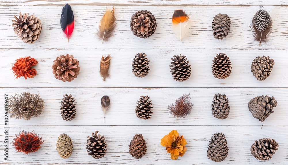 Top View of Fall Elements Including Pinecones and Leaves Perfect for a Cozy Thanksgiving Background Top View of Fall Elements Including Pinecones and Leaves Perfect for a Cozy Thanksgiving Background