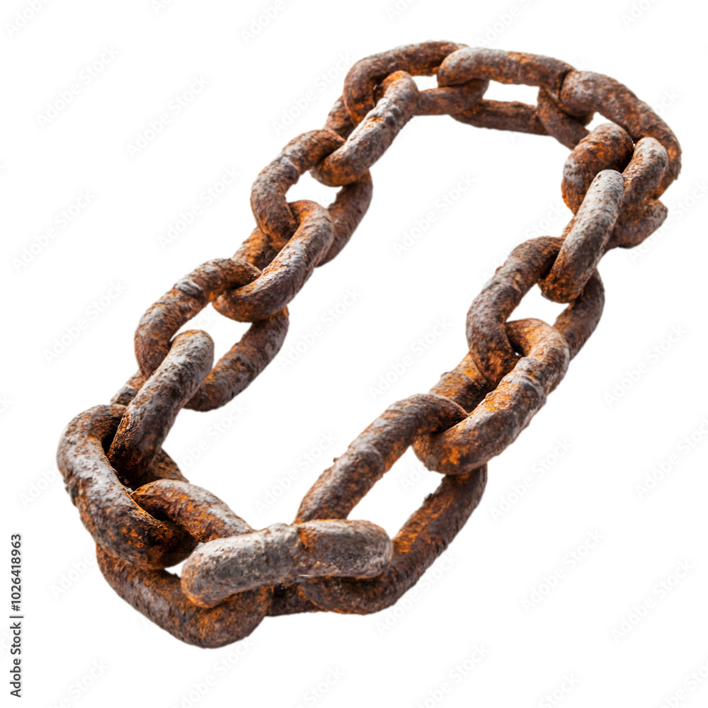 round rusty iron chain with shackles isolated on a background round rusty iron chain with shackles isolated on a background