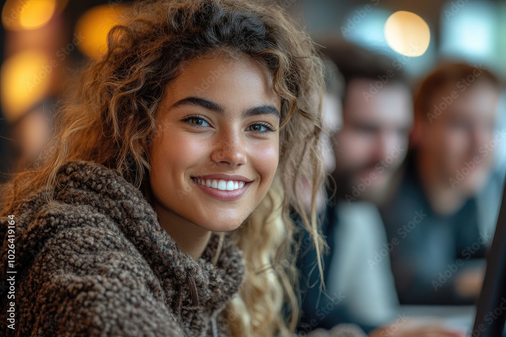 Smiling Woman with Curly Hair - Portrait Photography