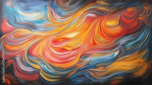 Abstract painting of acrylic waves in a colorful and intricate design that captures the essence of fluidity and movement in a bold and eyecatching manner.